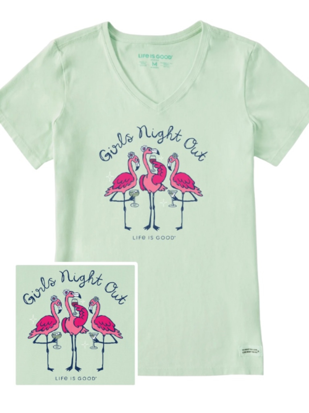 Life is Good Women's Girls Night Out Flamingo Short Sleeve Tee